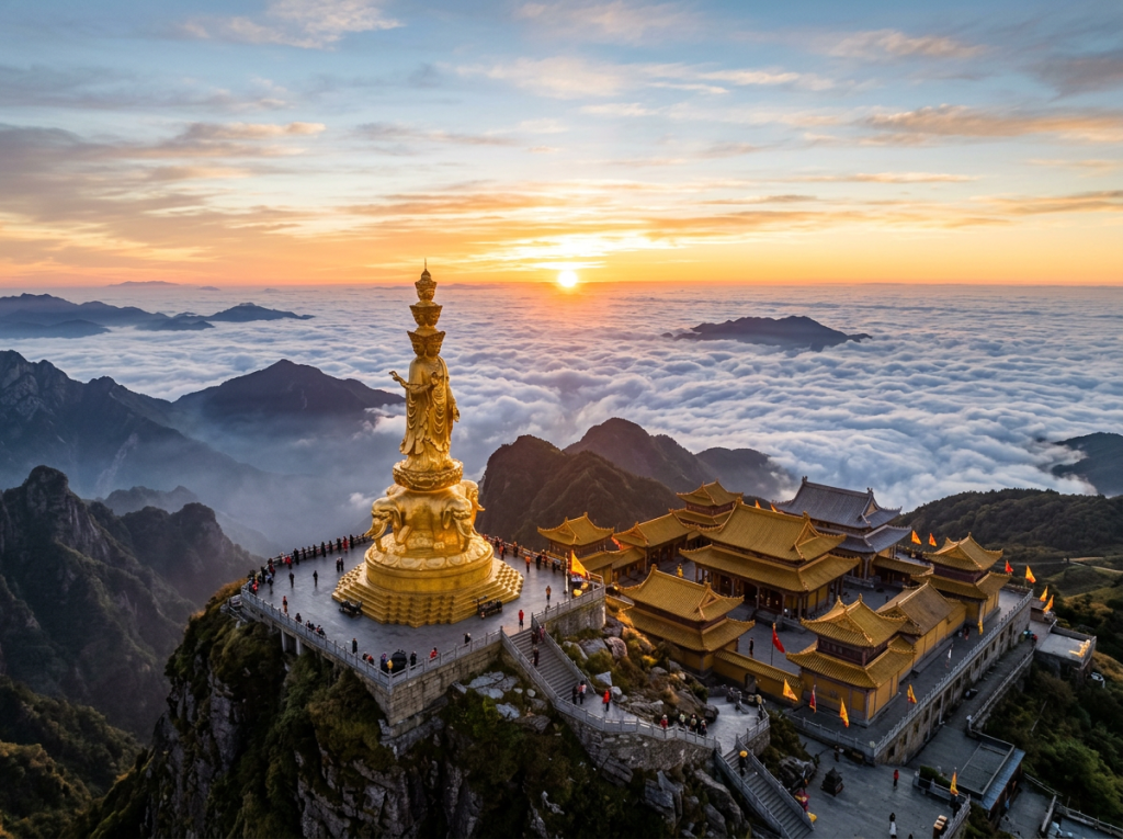 Mount Emei Golden Summit: Sunrise Above the Clouds